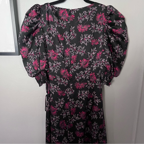 CINQ A SEPT Black Raspberry Floral puff sleeve Daisy Kacy Dress - Picture 8 of 9
